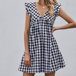 Gingham Ruffle Trim Babydoll Mini Dress